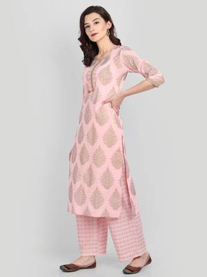 Light Pink Casual Printed Kurta Set 4