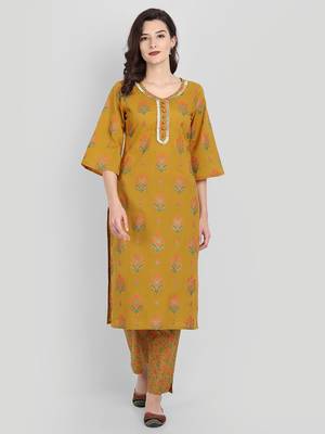Casual Mustard Printed Kurta Set 1