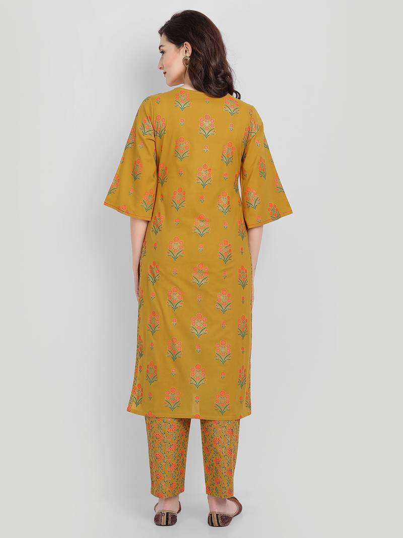 Casual Mustard Printed Kurta Set