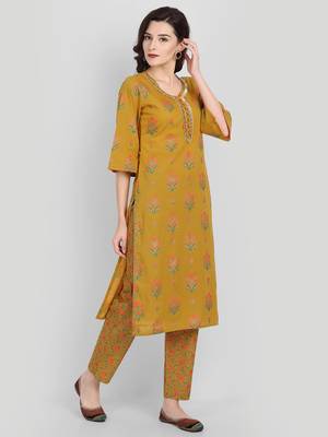 Casual Mustard Printed Kurta Set 3