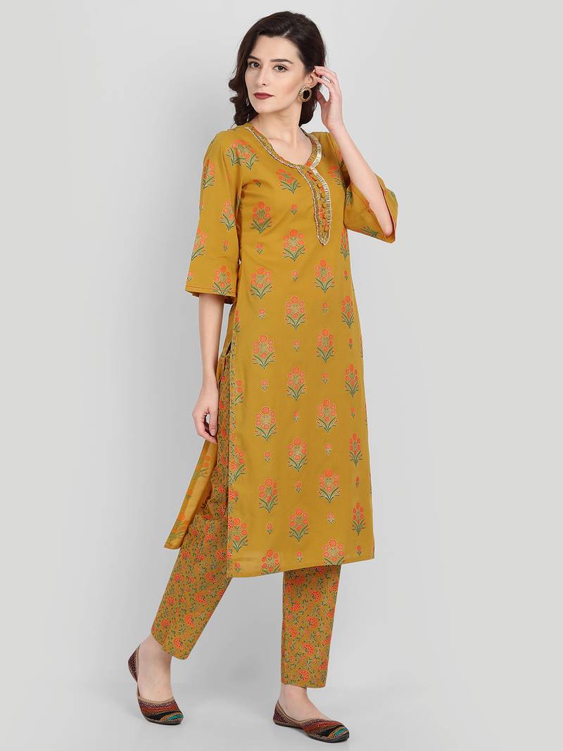 Casual Mustard Printed Kurta Set