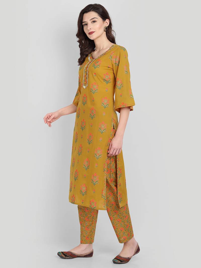 Casual Mustard Printed Kurta Set