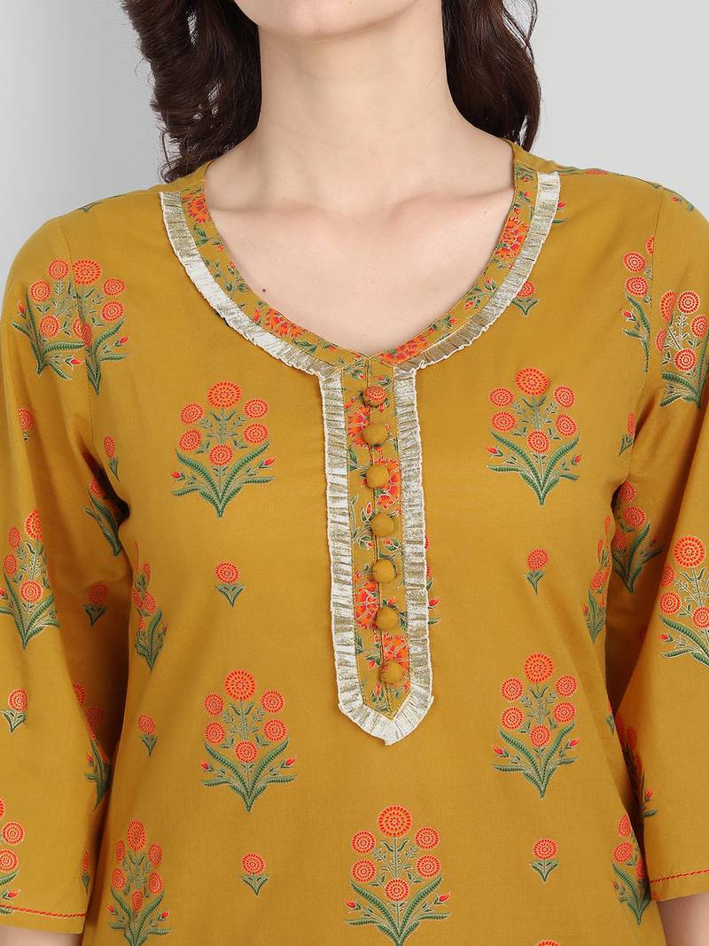 Casual Mustard Printed Kurta Set