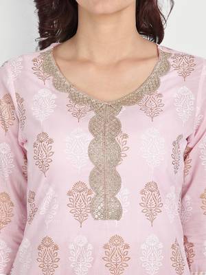 Casual Baby Pink Printed Kurta With Solid White Pants 5