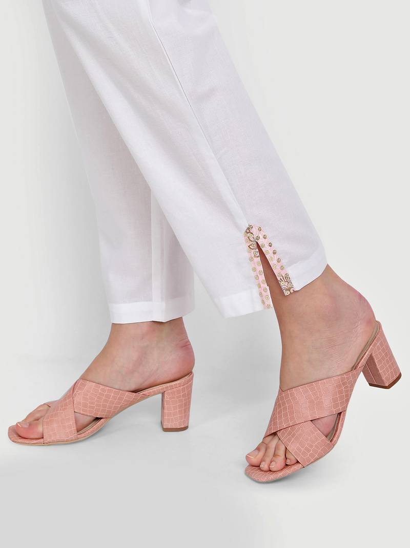 Casual Baby Pink Printed Kurta With Solid White Pants