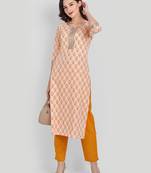 Mustard Casual Solid Floral Printed Kurta With Pants