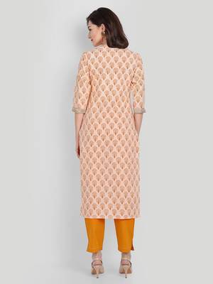 Mustard Casual Solid Floral Printed Kurta With Pants 2