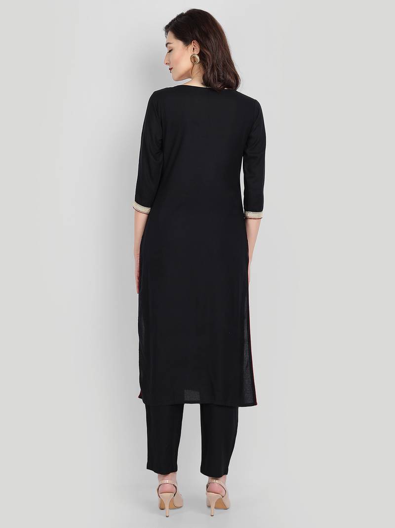Black Casual Solid Kurta Set