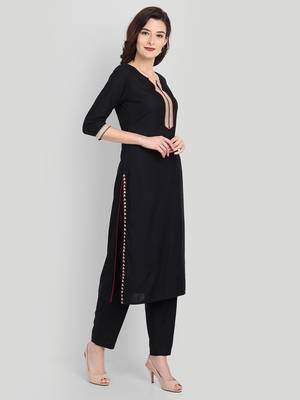 Black Casual Solid Kurta Set 3