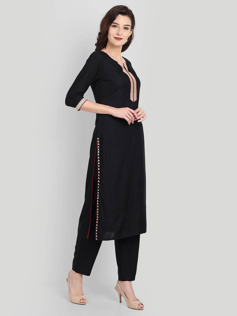 Black Casual Solid Kurta Set