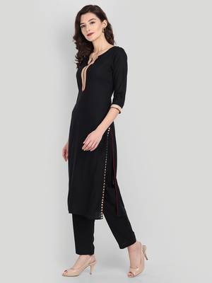 Black Casual Solid Kurta Set 4