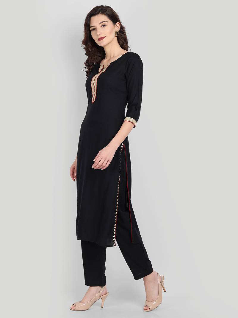 Black Casual Solid Kurta Set