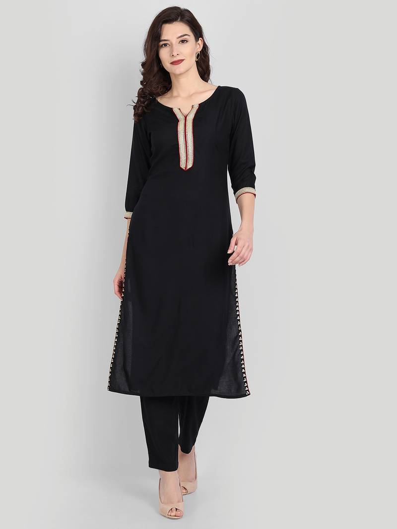 Black Casual Solid Kurta Set