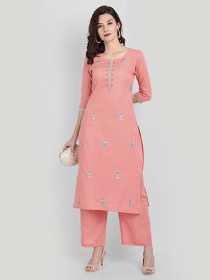  Pink Casual Solid Kurta Set 1