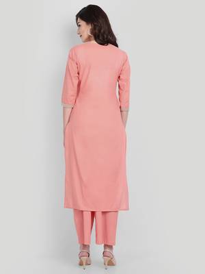  Pink Casual Solid Kurta Set 2