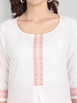 Casual White Solid Kurta With Printed Pants 5
