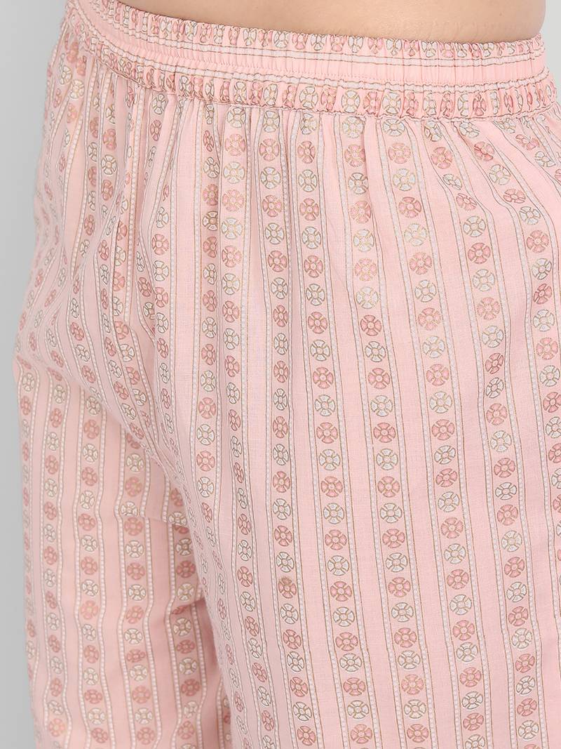 Casual White Solid Kurta With Printed Pants