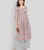 Casual Sage Blue Printed Kurta With Set