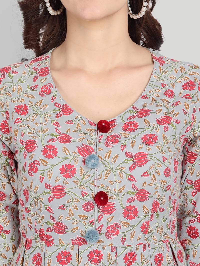 Casual Sage Blue Printed Kurta With Set