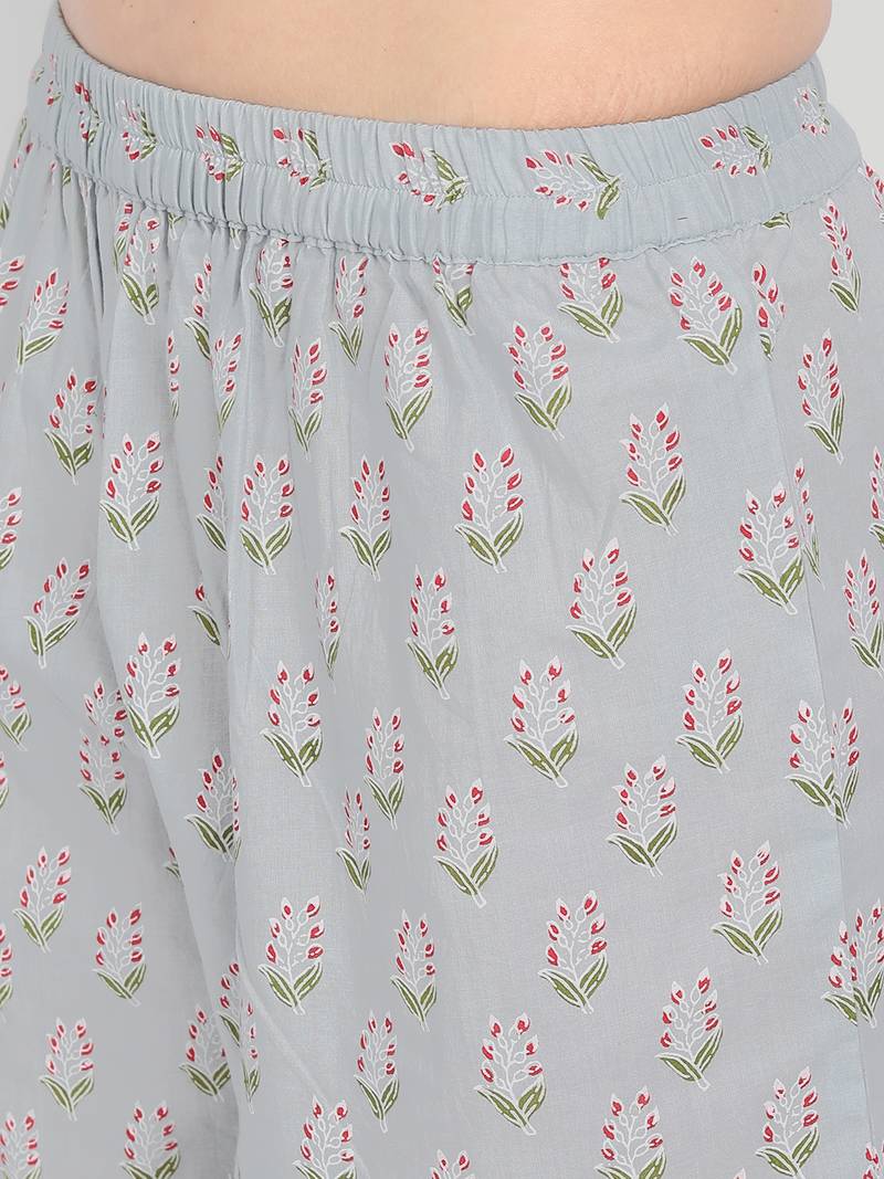 Casual Sage Blue Printed Kurta With Set