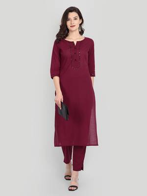Casual Maroon Solid Kurta Set 1
