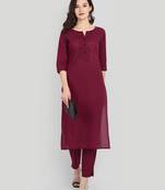Casual Maroon Solid Kurta Set