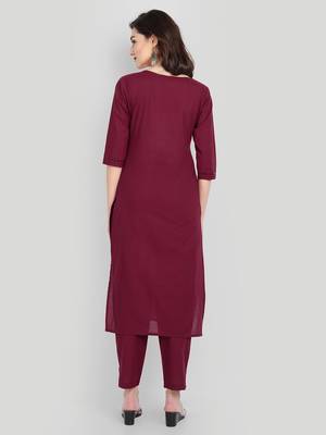 Casual Maroon Solid Kurta Set 2
