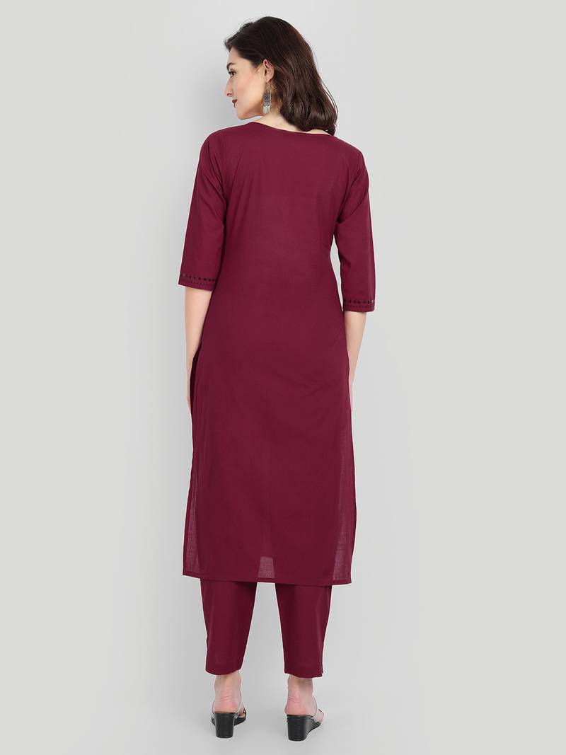 Casual Maroon Solid Kurta Set