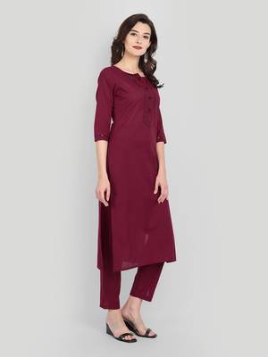 Casual Maroon Solid Kurta Set 3