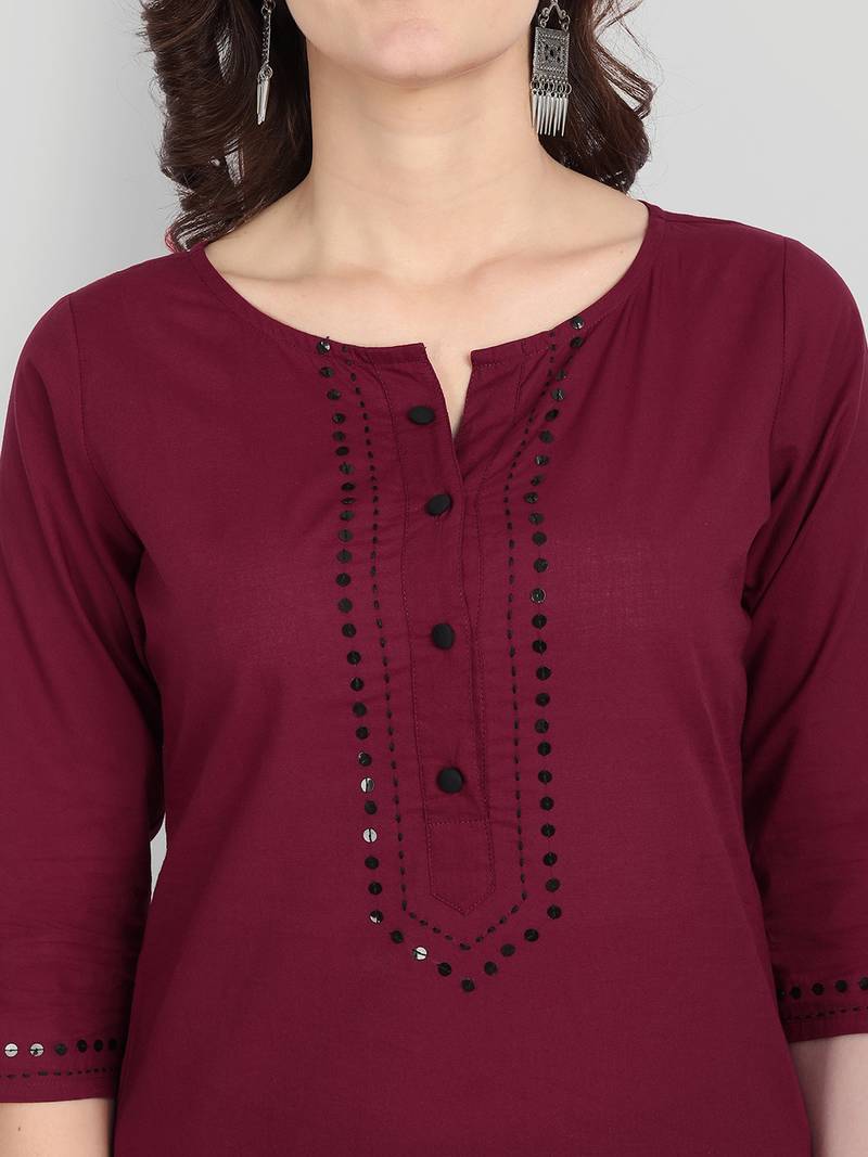Casual Maroon Solid Kurta Set