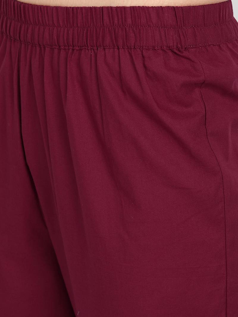 Casual Maroon Solid Kurta Set