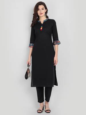 Festive & Party Wear Black Solid Kurta Set 1