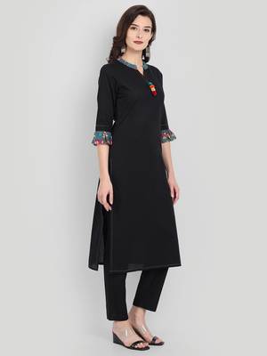 Festive & Party Wear Black Solid Kurta Set 3