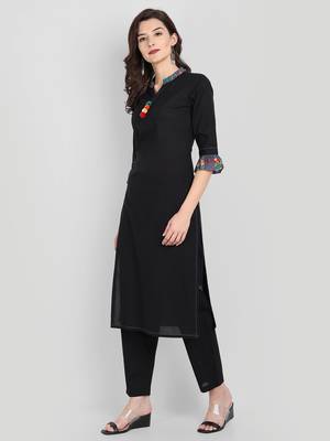 Festive & Party Wear Black Solid Kurta Set 4