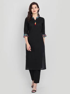 Festive & Party Wear Black Solid Kurta Set 7
