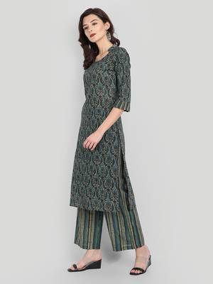 Casual Indigo Printed Kurta Set 4