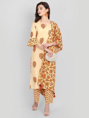 Casual Camel Multicolor Printed Kurta Set With Dupatta 1