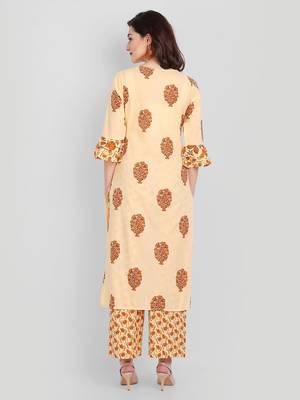 Casual Camel Multicolor Printed Kurta Set With Dupatta 2