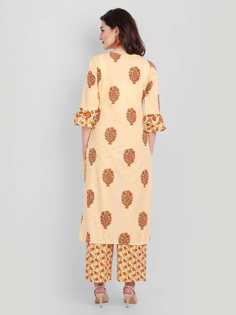 Casual Camel Multicolor Printed Kurta Set With Dupatta