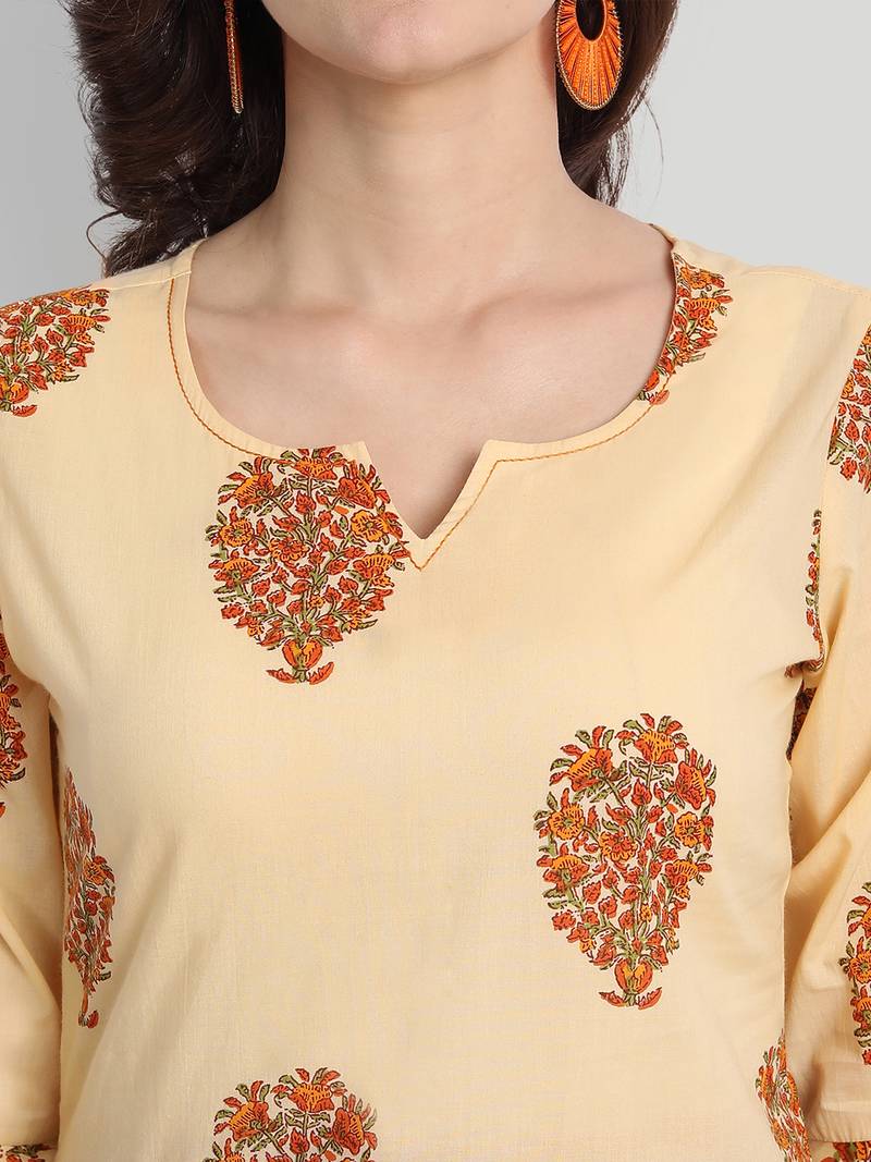 Casual Camel Multicolor Printed Kurta Set With Dupatta