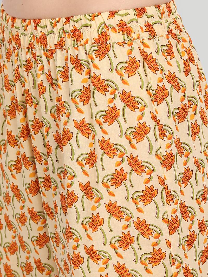 Casual Camel Multicolor Printed Kurta Set With Dupatta