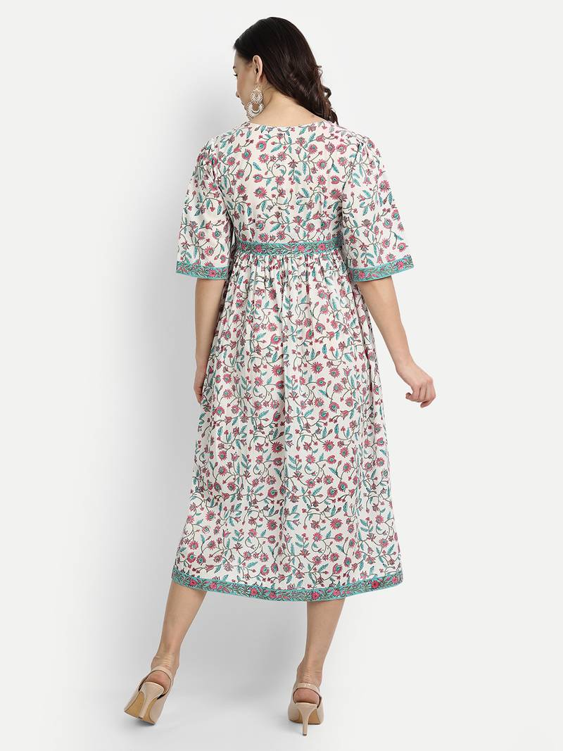 White Floral Printed kurta