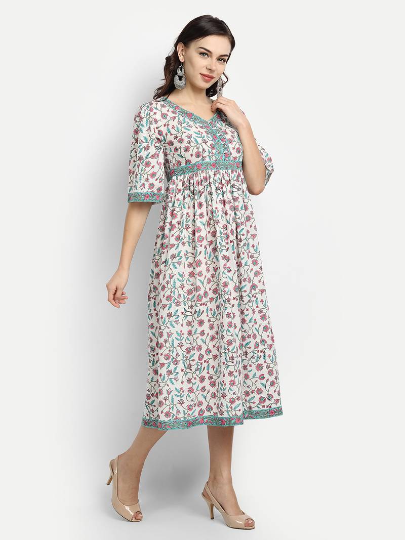 White Floral Printed kurta