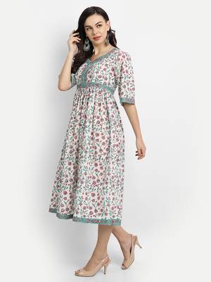 White Floral Printed kurta 4
