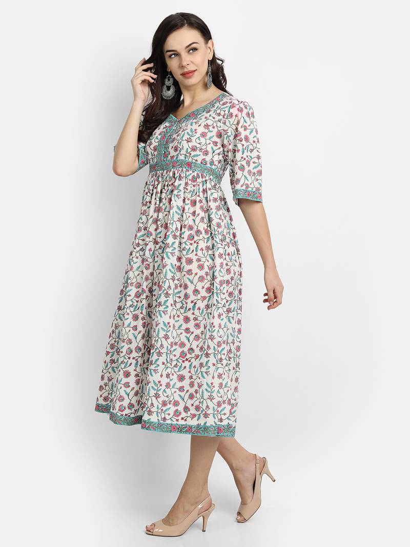 White Floral Printed kurta