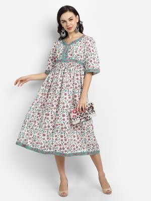 White Floral Printed kurta 6