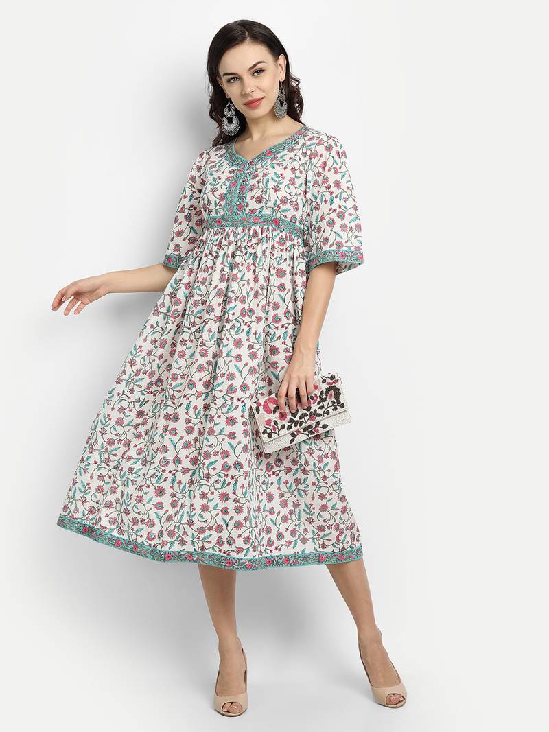 White Floral Printed kurta