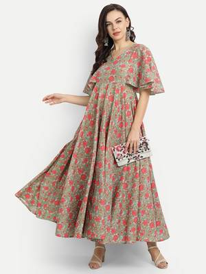 Sage Green Printed Dress 1