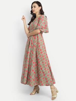 Sage Green Printed Dress 4