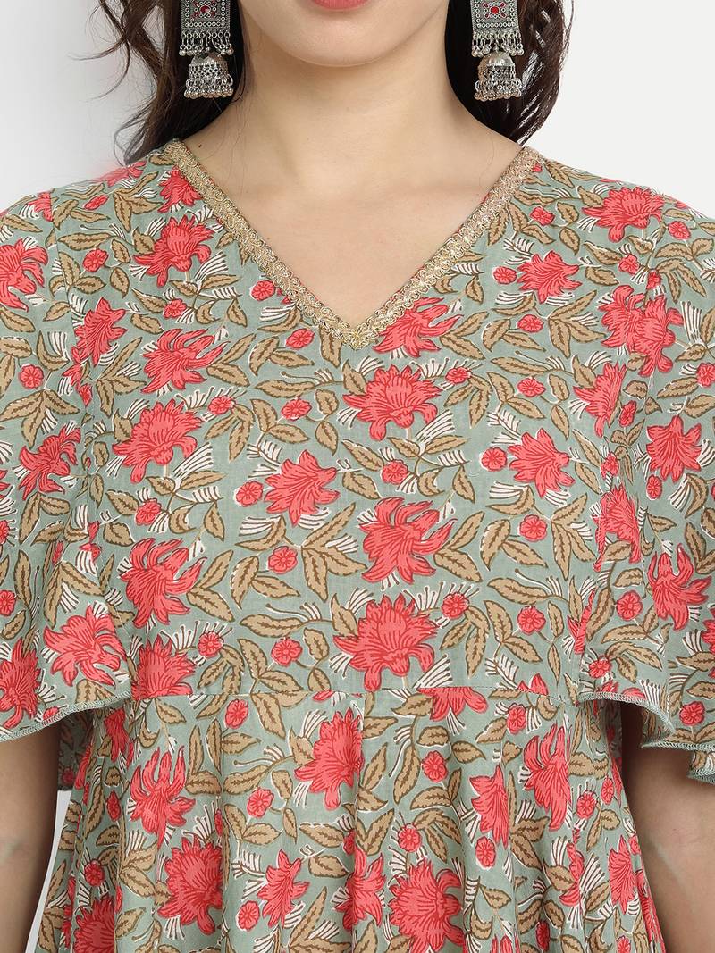 Sage Green Printed Dress